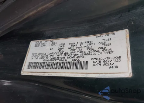1999 Toyota Tacoma from USA, damaged, VIN 4TANL42N0XZ561426